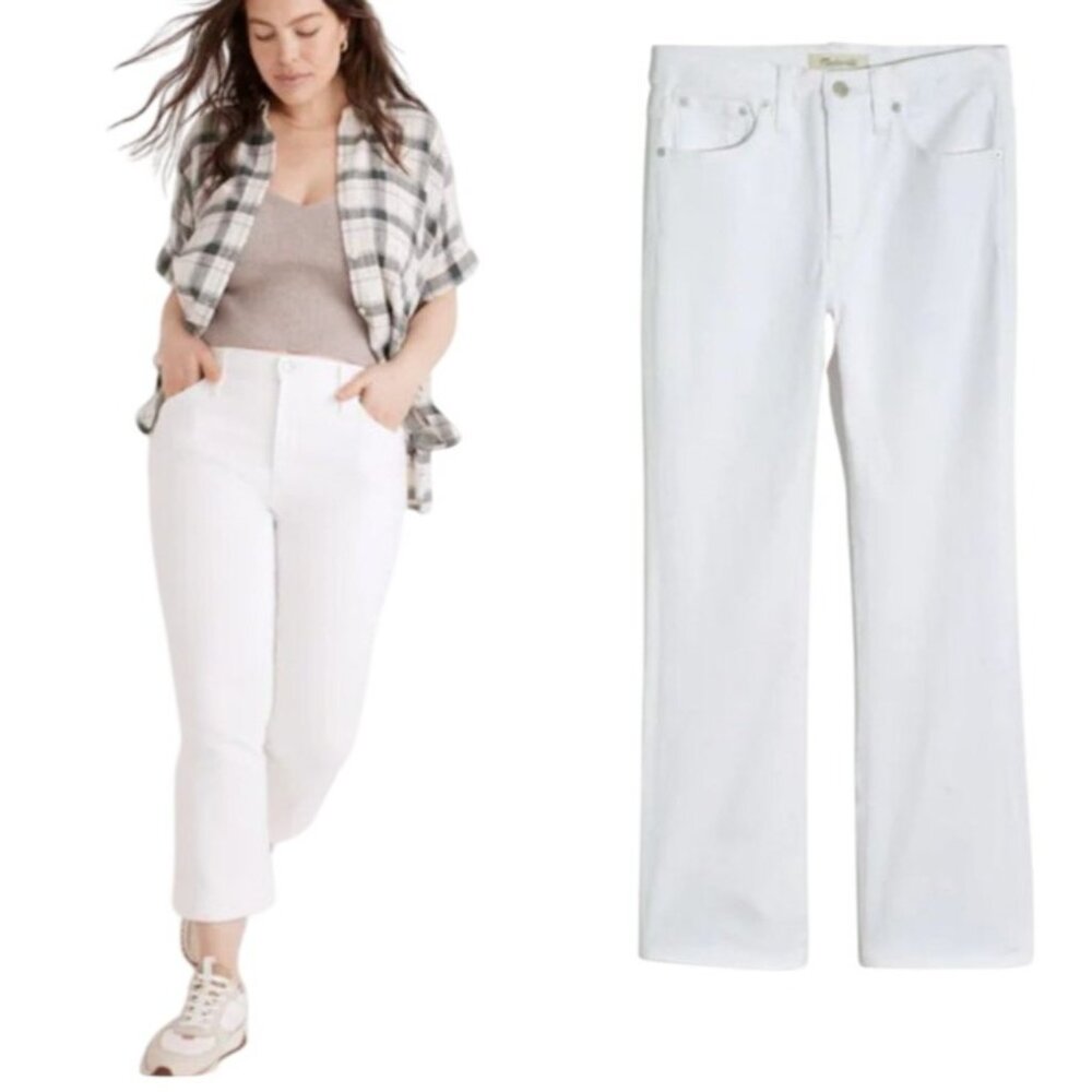Madewell Women's 28 Pure White High Rise Stretch Cali Demi-Boot Jeans Pockets
